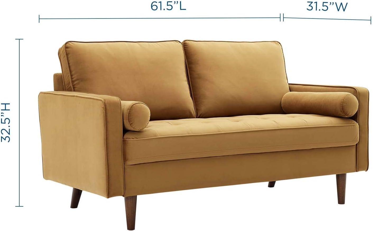 Modway Valour Modern Performance Velvet Loveseat in Cognac Brown/Walnut