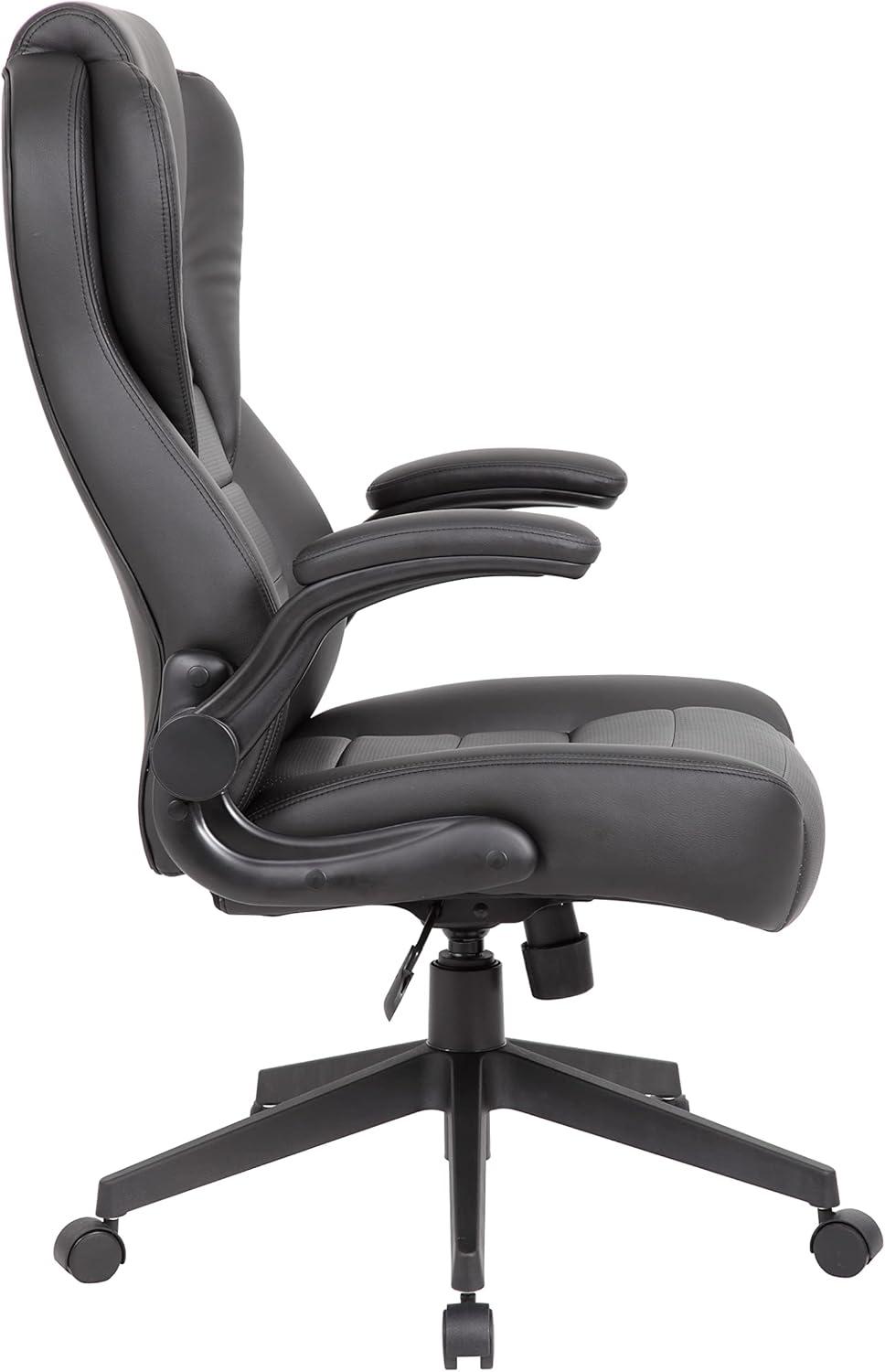 Executive High Back Leatherplus Flip Armchair Black - Boss Office Products: Ergonomic, Swivel, Lumbar Support, Adjustable Height