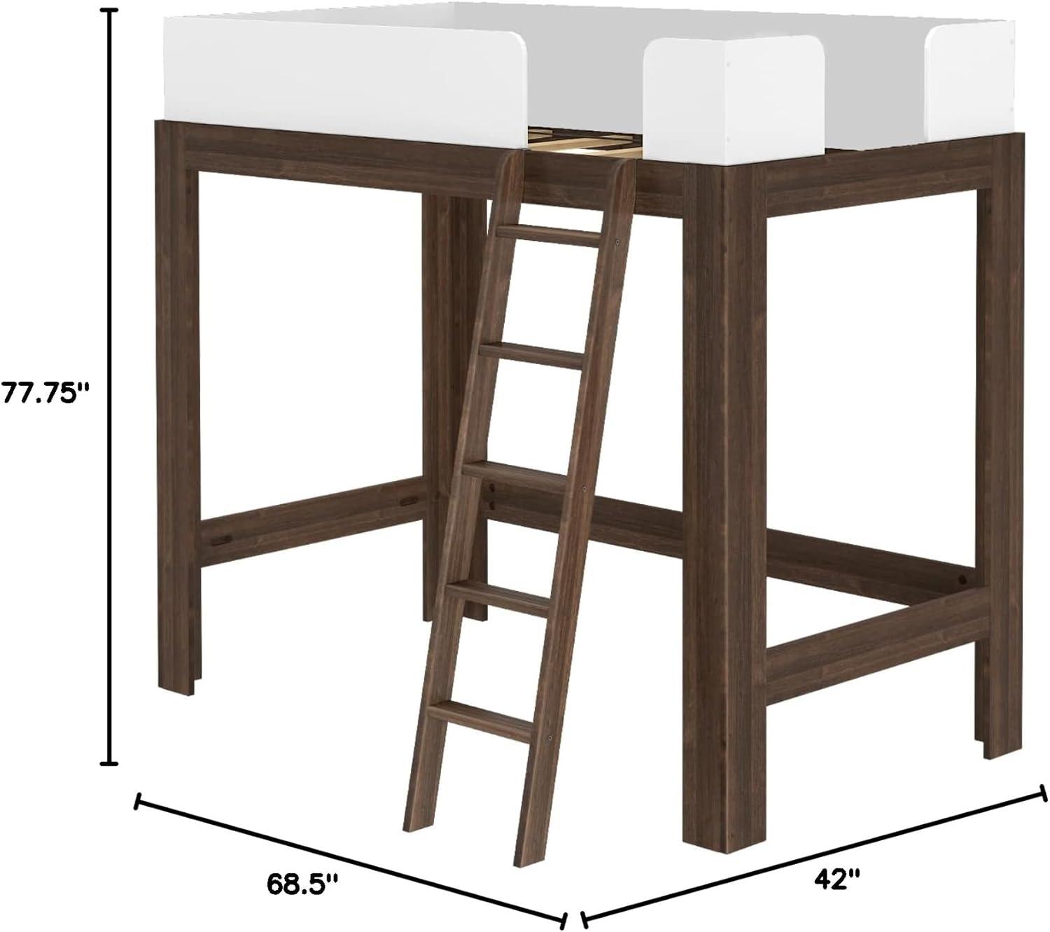 Max & Lily Mid-Century Modern Twin-Size High Loft Bed, White/Walnut