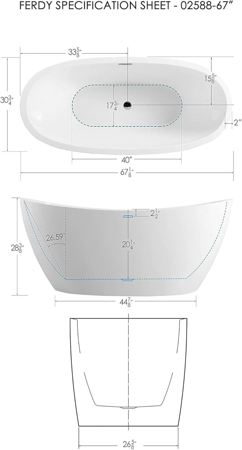 Bali 67" Glossy White Acrylic Freestanding Bathtub