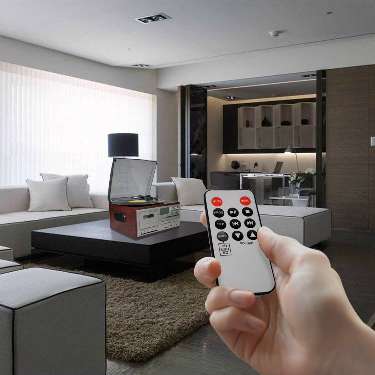 Record Player 9 in 1 3 Speed Bluetooth Vintage Turntable CD Cassette Vinyl Player AM/FM Radio USB/SD Encoding Aux-in RCA Line-Out (Silver)