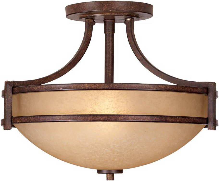 Franklin Iron Works Rustic Farmhouse Ceiling Light Semi Flush Mount Fixture Bronze 18" Wide Cream Scavo Glass Bowl Bedroom Kitchen