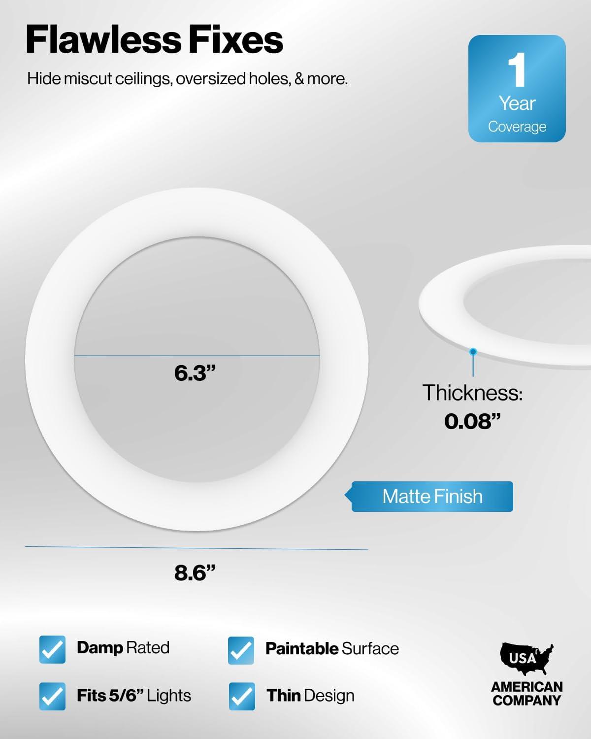 White Circular LED Recessed Light Goof Trim Rings, 6-Pack