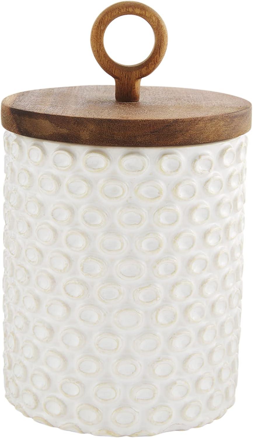 White Ceramic Textured Canister Set with Wooden Lids