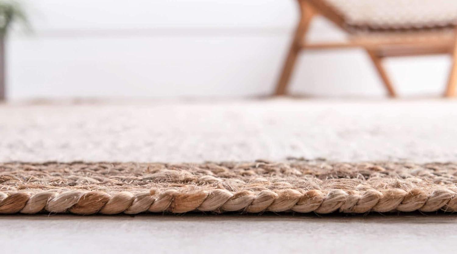 Unique Loom Goa Braided Jute Rug White/Natural 2' 7" x 6' 1" Runner Braided Border Coastal Perfect For Bathroom Hallway Mud Room Laundry Room