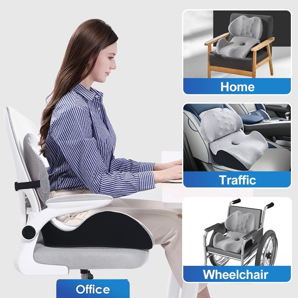 X Large Memory Foam Seat Cushion Lumbar Support Pillow for Sciatica & Tailbone Pressure Relief Coccyx Pad for Office Chair, Car,Wheelchair,Home,Office