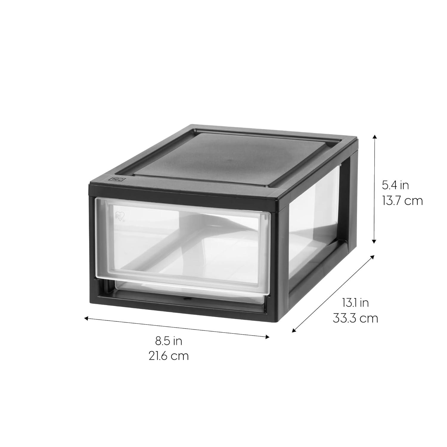 IRIS USA 6 Qt. Stackable Storage Drawer,8 Pack, Plastic Drawer Organizer with Clear Doors for Pantry, Black