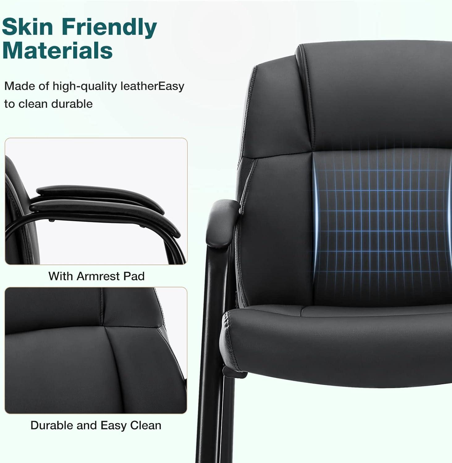 edx Executive Office Guest Chair - Stylish and Comfortable PU Leather Desk Chair with Lumbar Support and Padded Armrest, Perfect for Conference Rooms, Reception Areas, and Waiting Rooms.