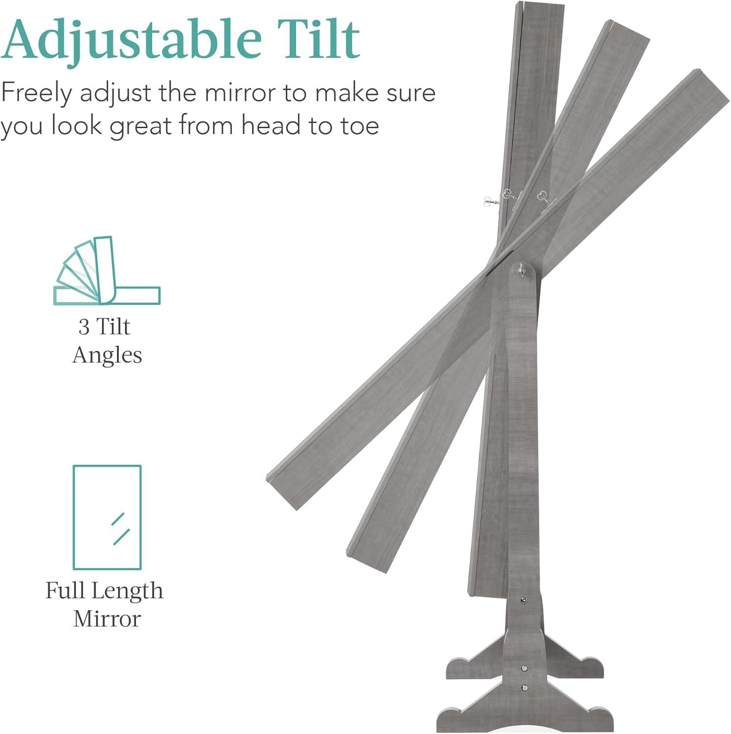 Best Choice Products Jewelry Armoire Cabinet, Full Length Mirror w/ Velvet Storage Interior, Lock - Gray Oak