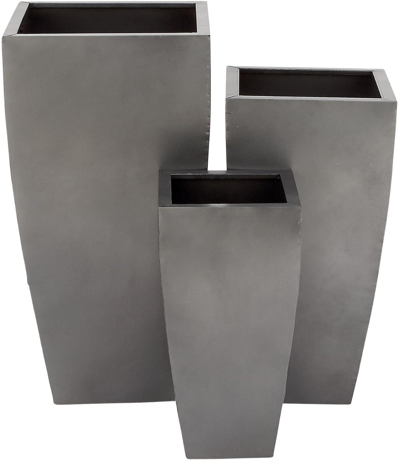 DecMode Grey Contemporary Oversized Metal Planter with Cement Hue, Set of 3, 20", 25", 30"H