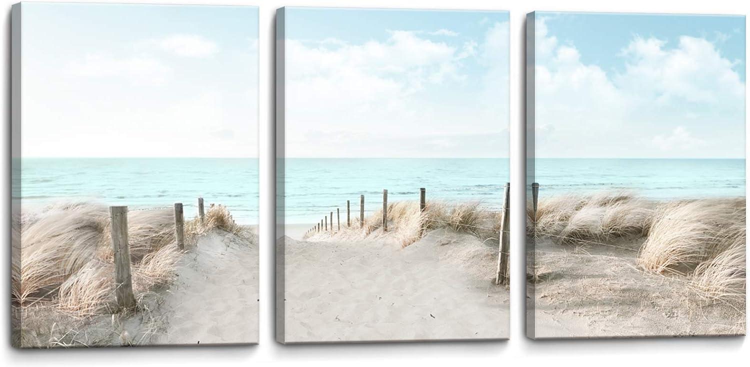 Three-Piece Coastal Beach Canvas Print Set with Frame