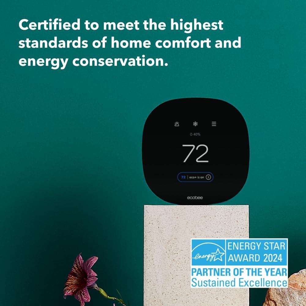 ecobee 3 Lite Smart Thermostat: Energy Star Certified, 3-Year Warranty, 4" x 4" x 0.8", Plastic, 1.23 lbs