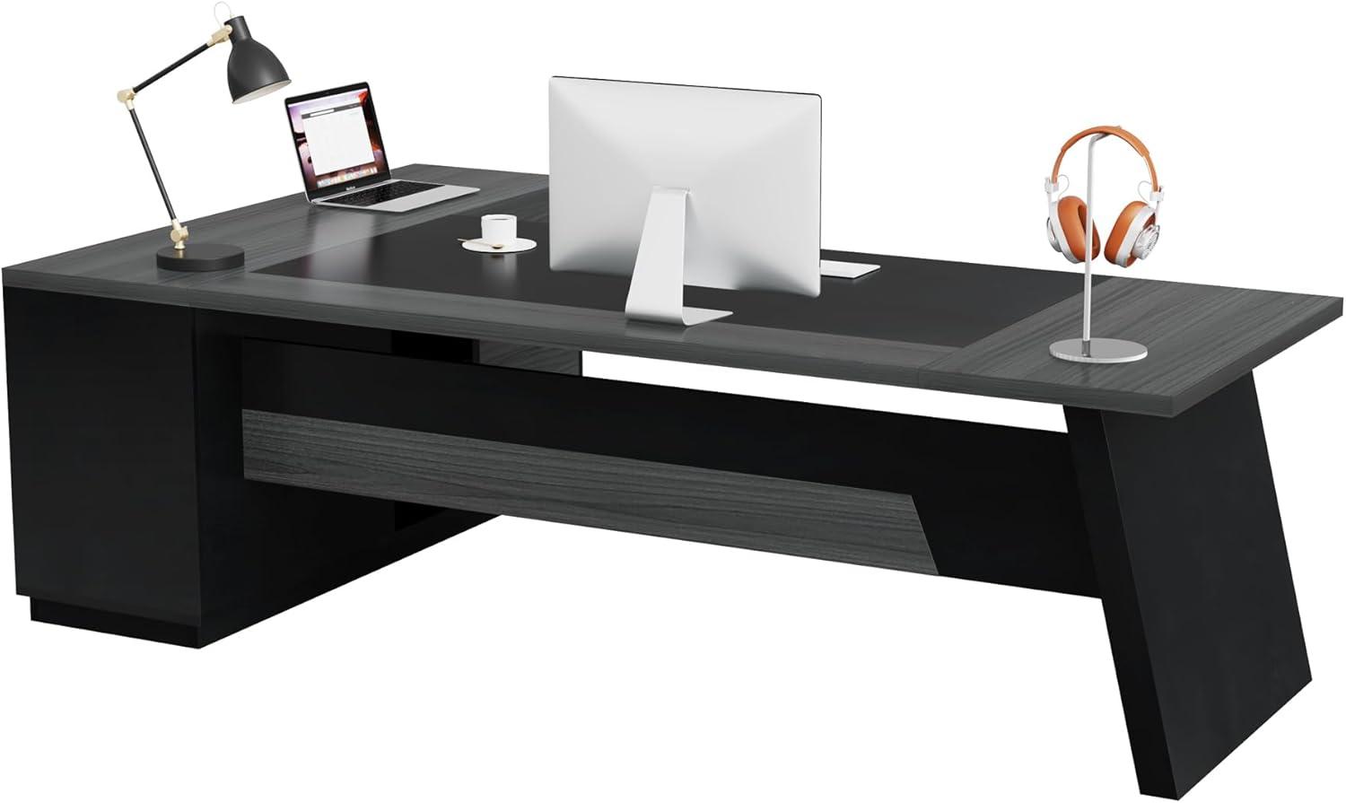 Tribesigns 78-Inch L-Shaped Executive Desk, Large Office Desk with Drawers and Lateral File Cabinet, Modern Computer Desk for Home Office, Gray & Black