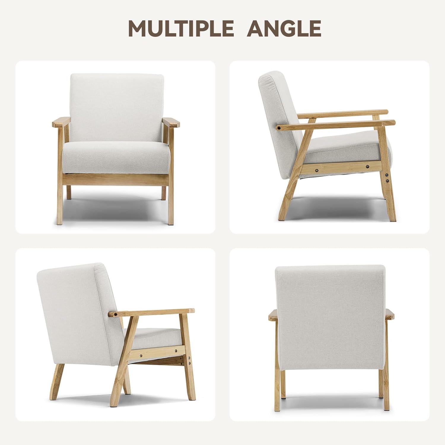 Beige Upholstered Wood Frame Ergonomic Accent Chair