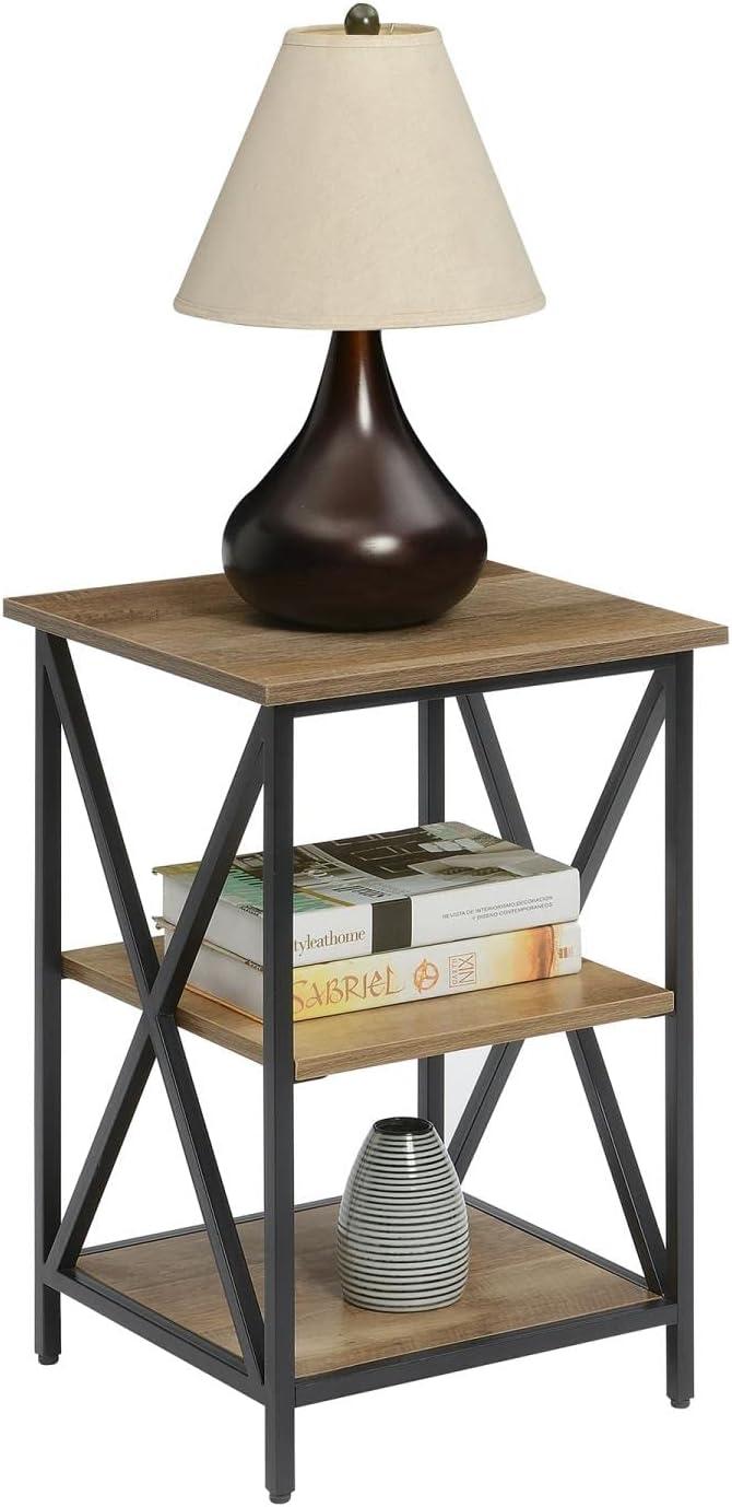 Tucson Weathered Barnwood & Black Square Metal End Table with Shelves