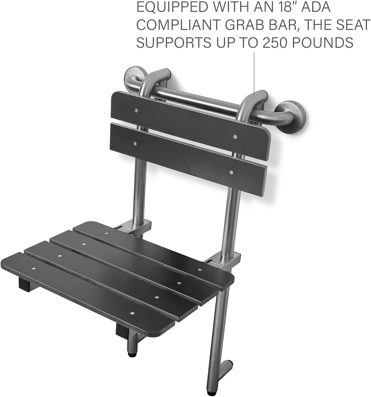 Seachrome Portable Hanging Profile Bench Shower Seat with 18-inch Grab Bar, Grab Bar Supported