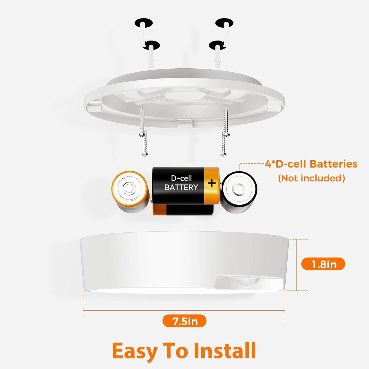 Battery Powered Motion Sensor Ceiling Light with Remote - 7.5inch Battery Ceiling Light for Closet, Shower, Stair, Hallway, ect