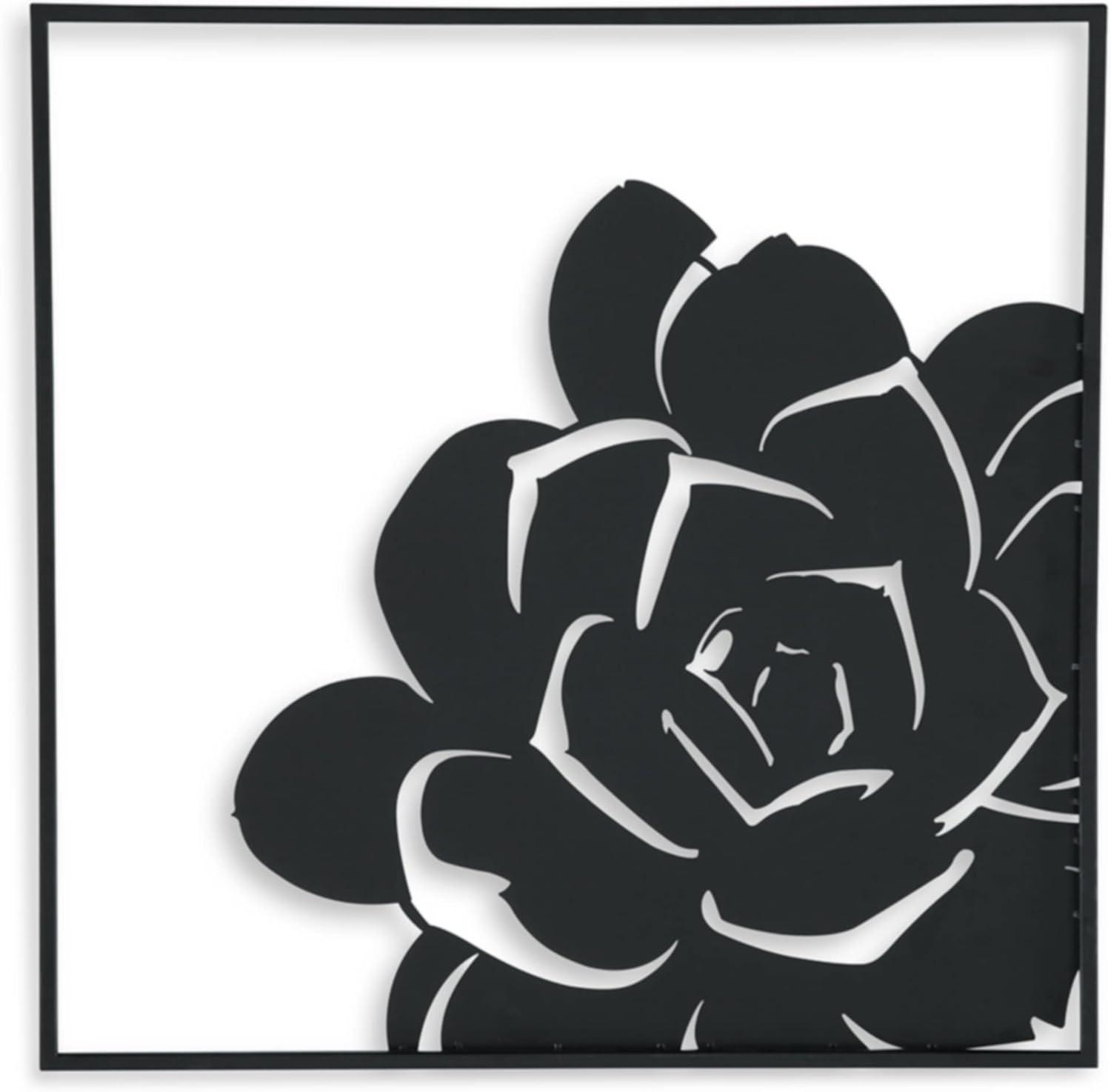 Black Metal Floral Design Square Wall Sculpture