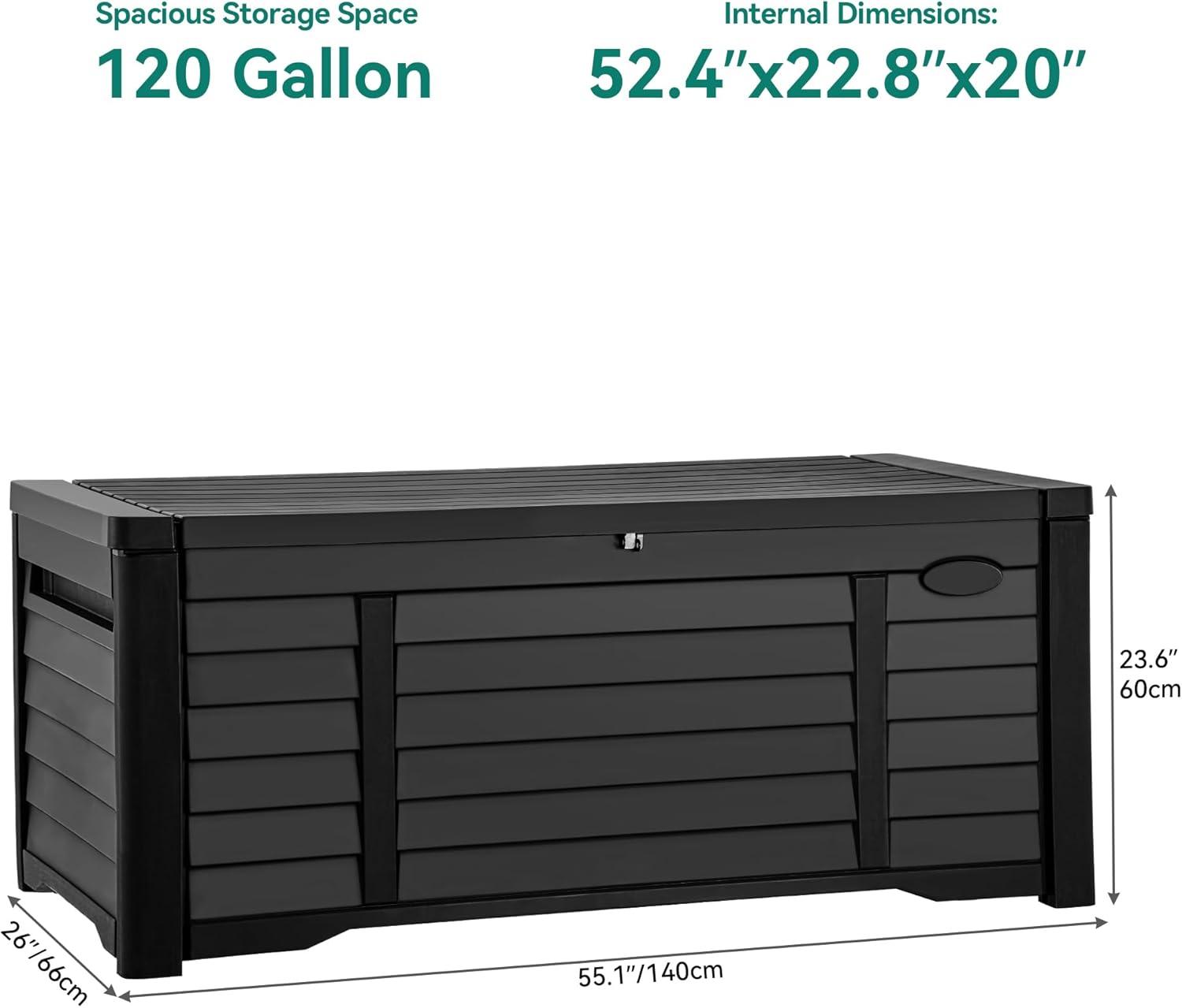 GEMBIK 120 Gallon Large Deck Box Waterproof Outdoor Storage Box, Resin Louvered Patio Storage , Black