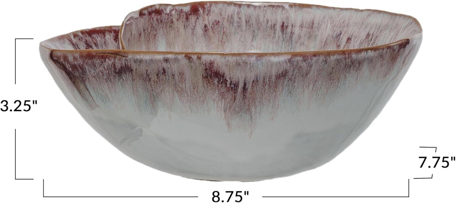 Handmade Coastal Pattern Stoneware Salad Bowl, White and Berry