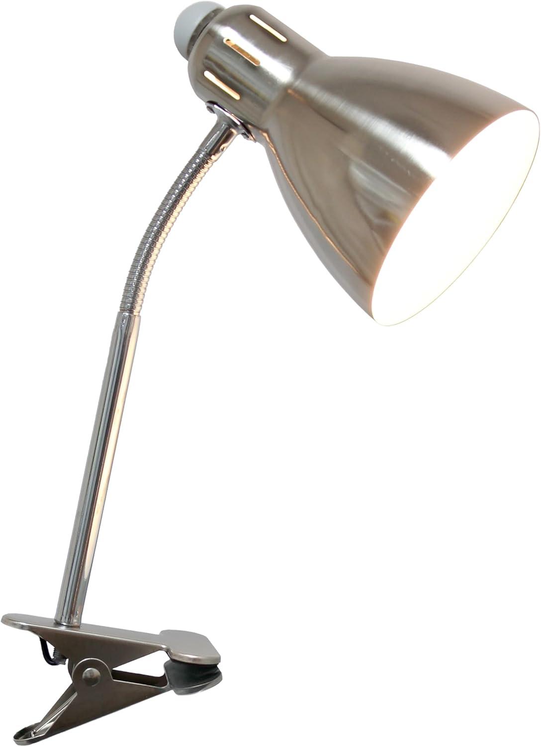 Adjustable Silver Clip-On Task Light with Bell Shade