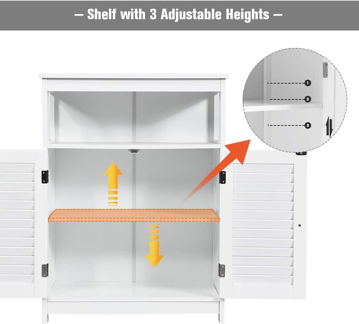 VASAGLE Bathroom Floor Cabinet, Bathroom Storage Cabinet, Freestanding, with Double Shutter Doors and Adjustable Shelf, White