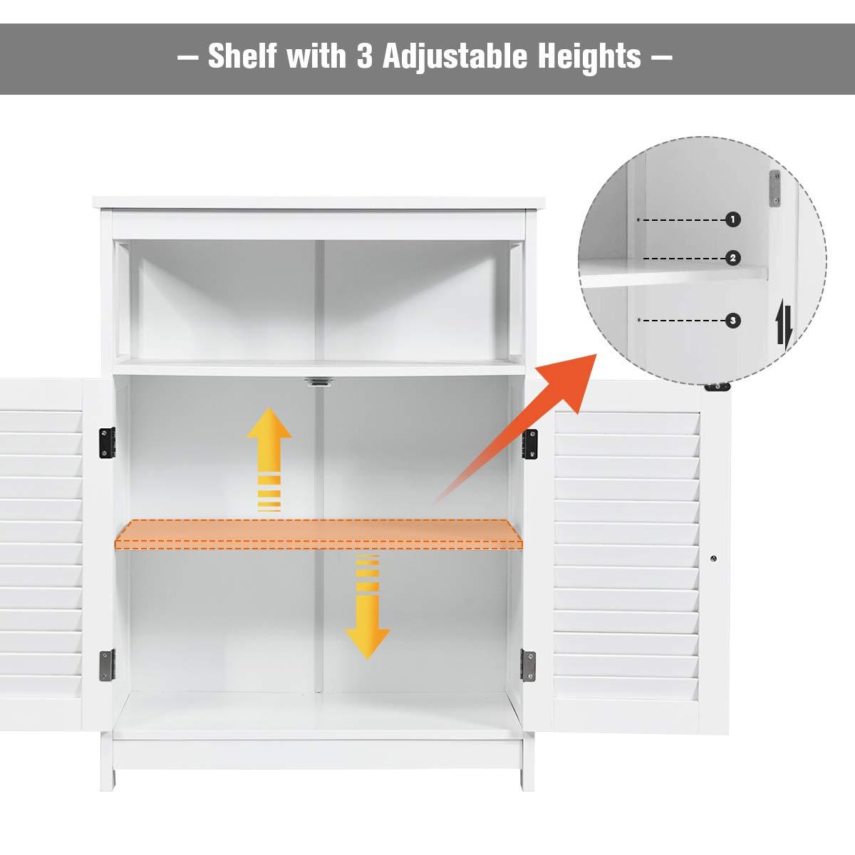VASAGLE Bathroom Floor Cabinet, Bathroom Storage Cabinet, Freestanding, with Double Shutter Doors and Adjustable Shelf, White