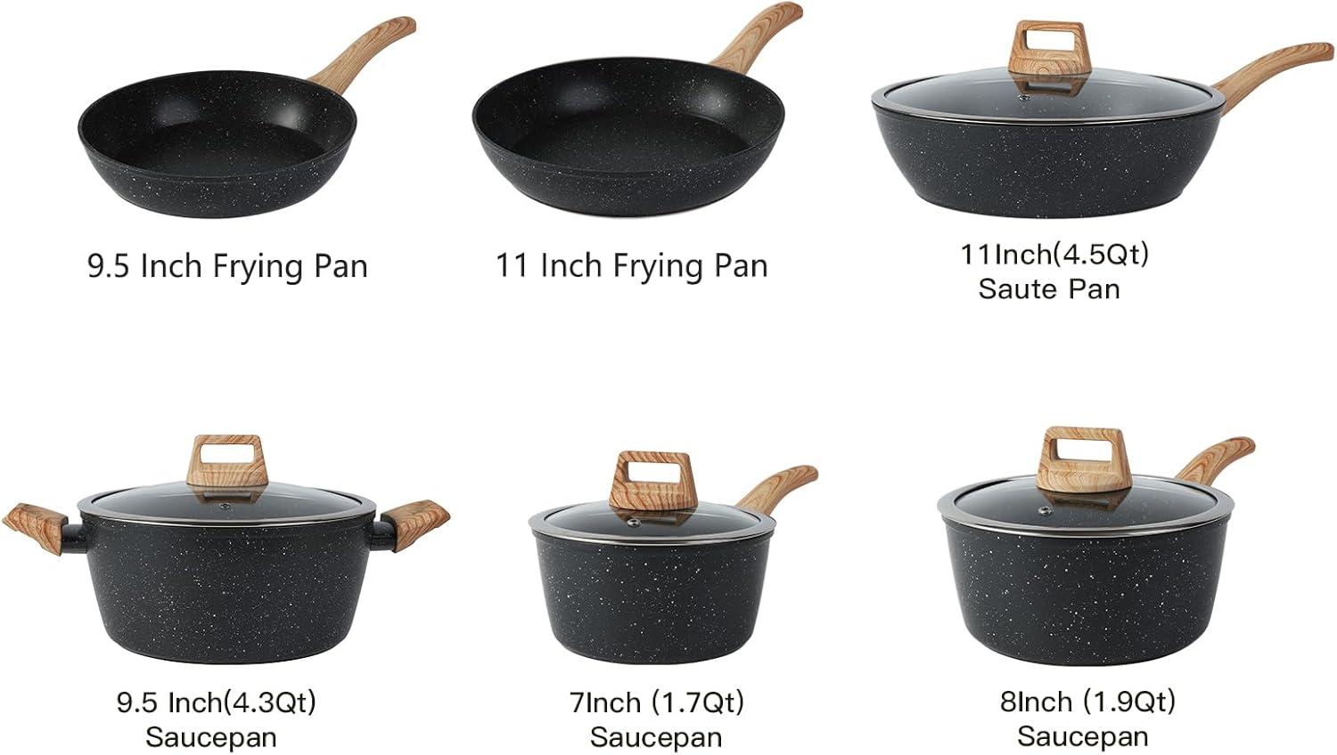 BN-LINKKL 21PCS Pots And Pans Set Non Stick Cookware Set Nonstick With Cooking Set (Black, 21Pieces)