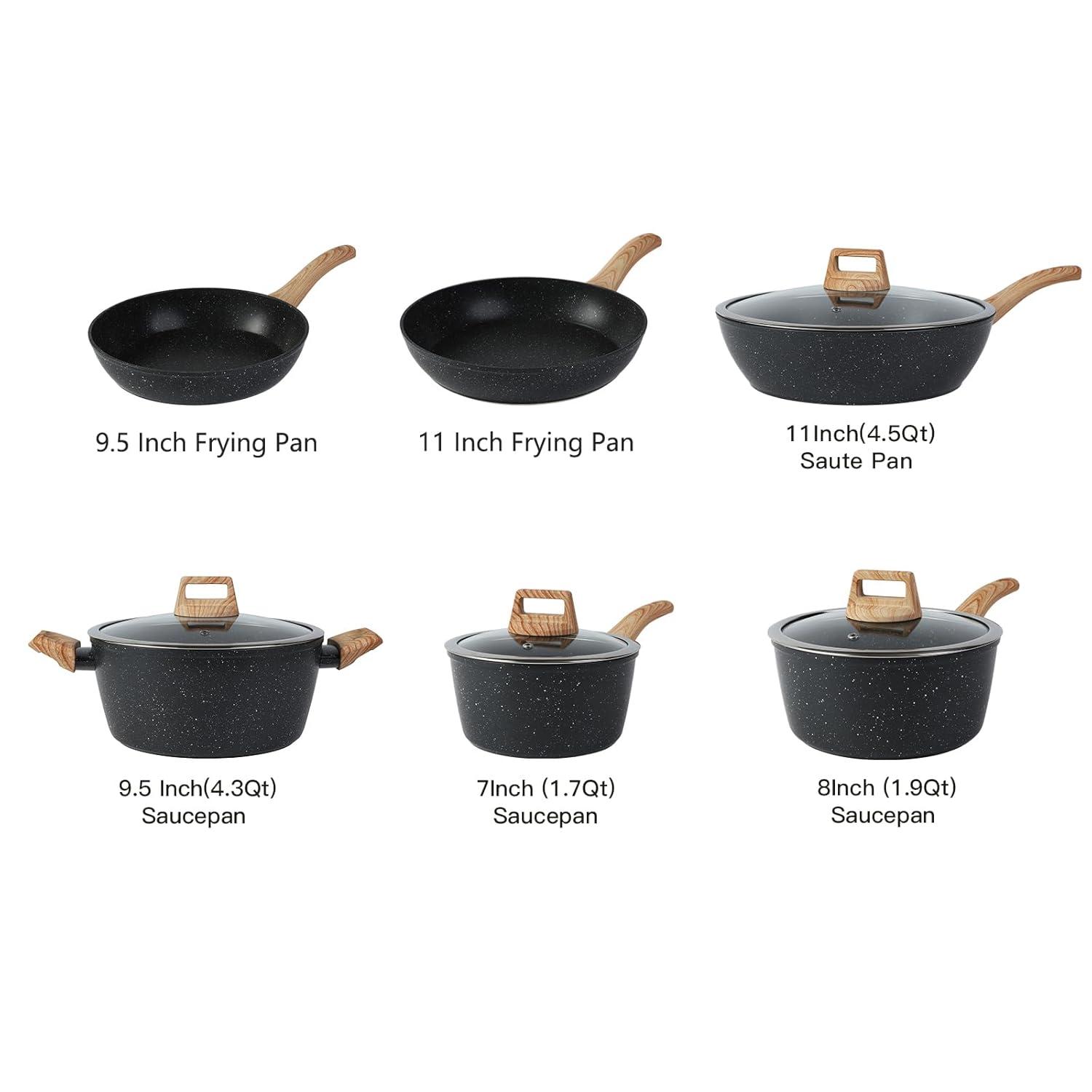 BN-LINKKL 21PCS Pots And Pans Set Non Stick Cookware Set Nonstick With Cooking Set (Black, 21Pieces)