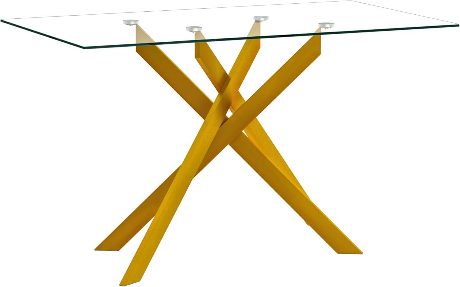 Henf 5 Piece Gold Dining Table Set for 4, Modern Glass Kitchen Table and Chairs for 4, Dining Room Table Set with 51" Glass Dinner Table & 4 White Faux Leather Chairs for Small Space,Home, Apartment