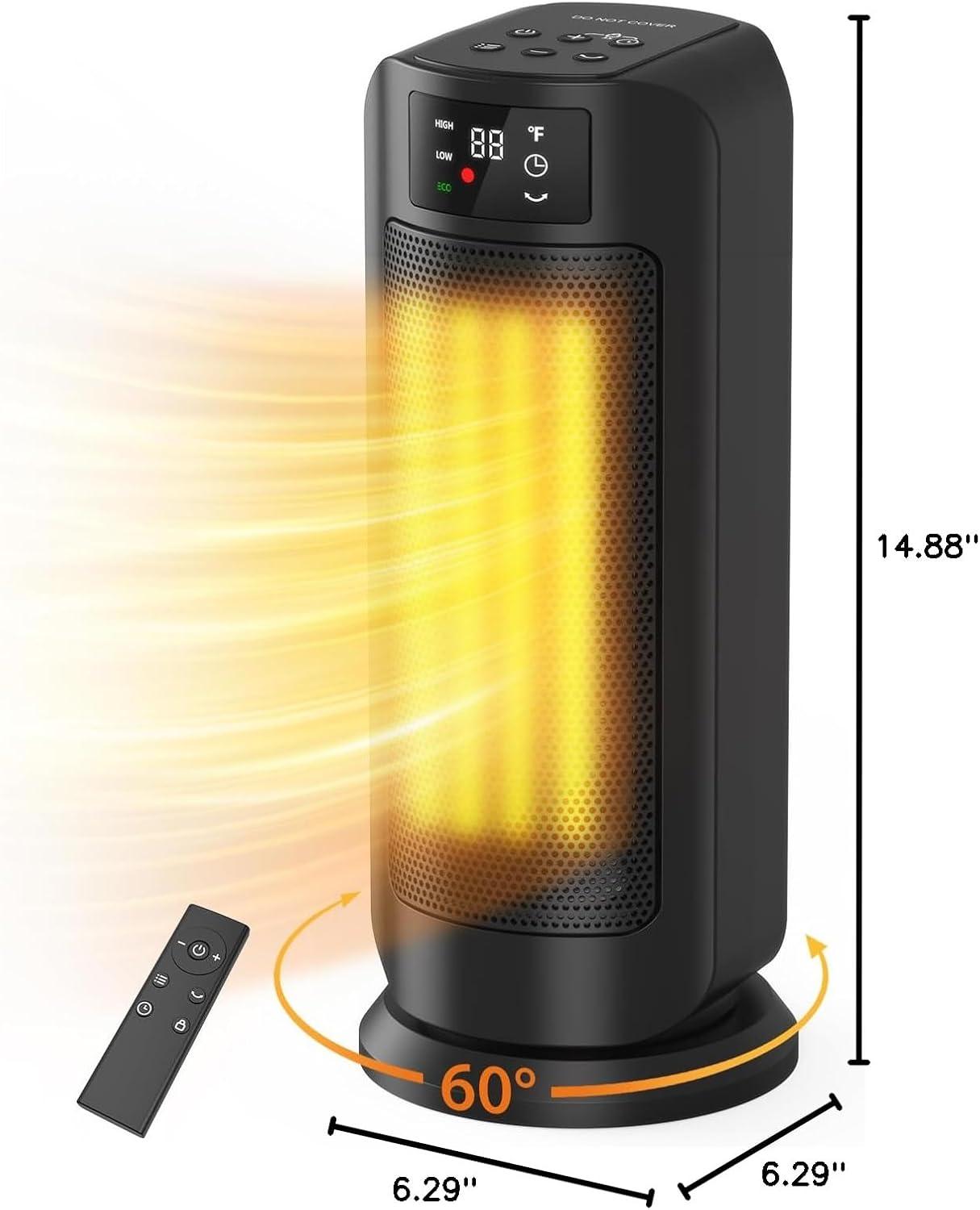 Black Ceramic Electric Tower Heater with Thermostat and Oscillation