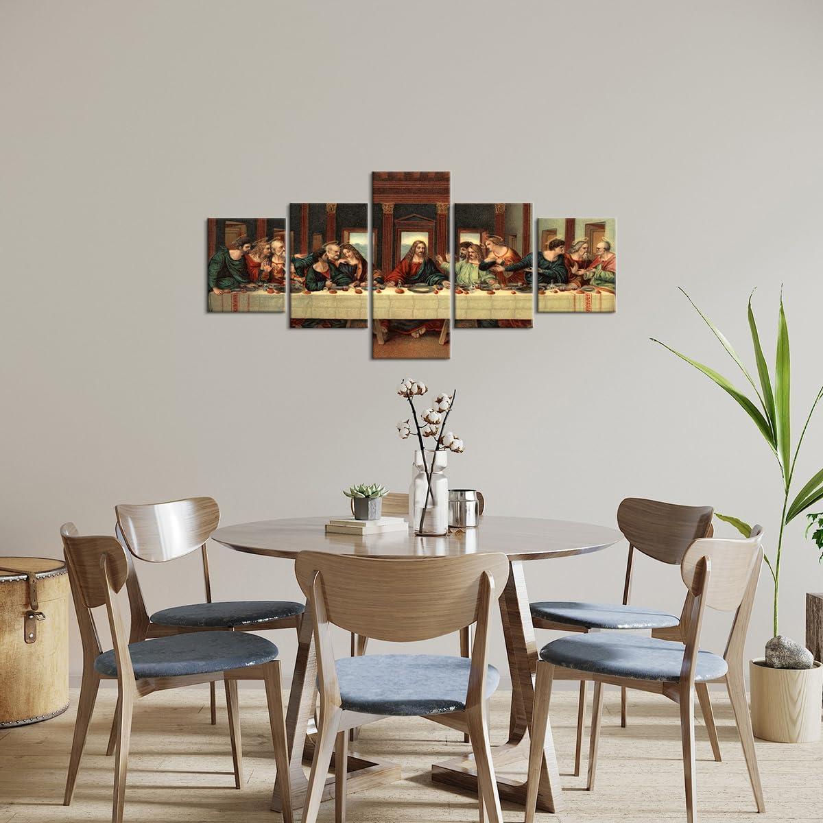 YOUHONG 5 Piece Last Supper Wall Art Christian Wall Decor Jesus Posters Leonardo Da Vinci Dining Room Decor The Last Supper Painting for Bedroom Living Room Decor (50''W x 24''H)