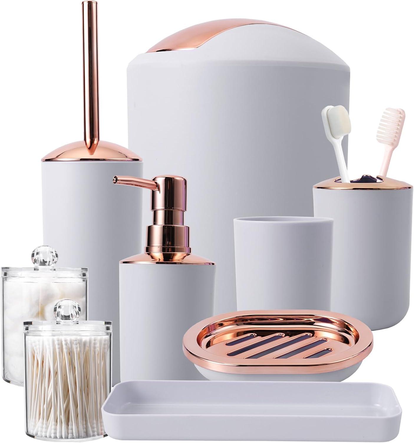 Gray and Rose Gold 8-Piece Bathroom Accessory Set