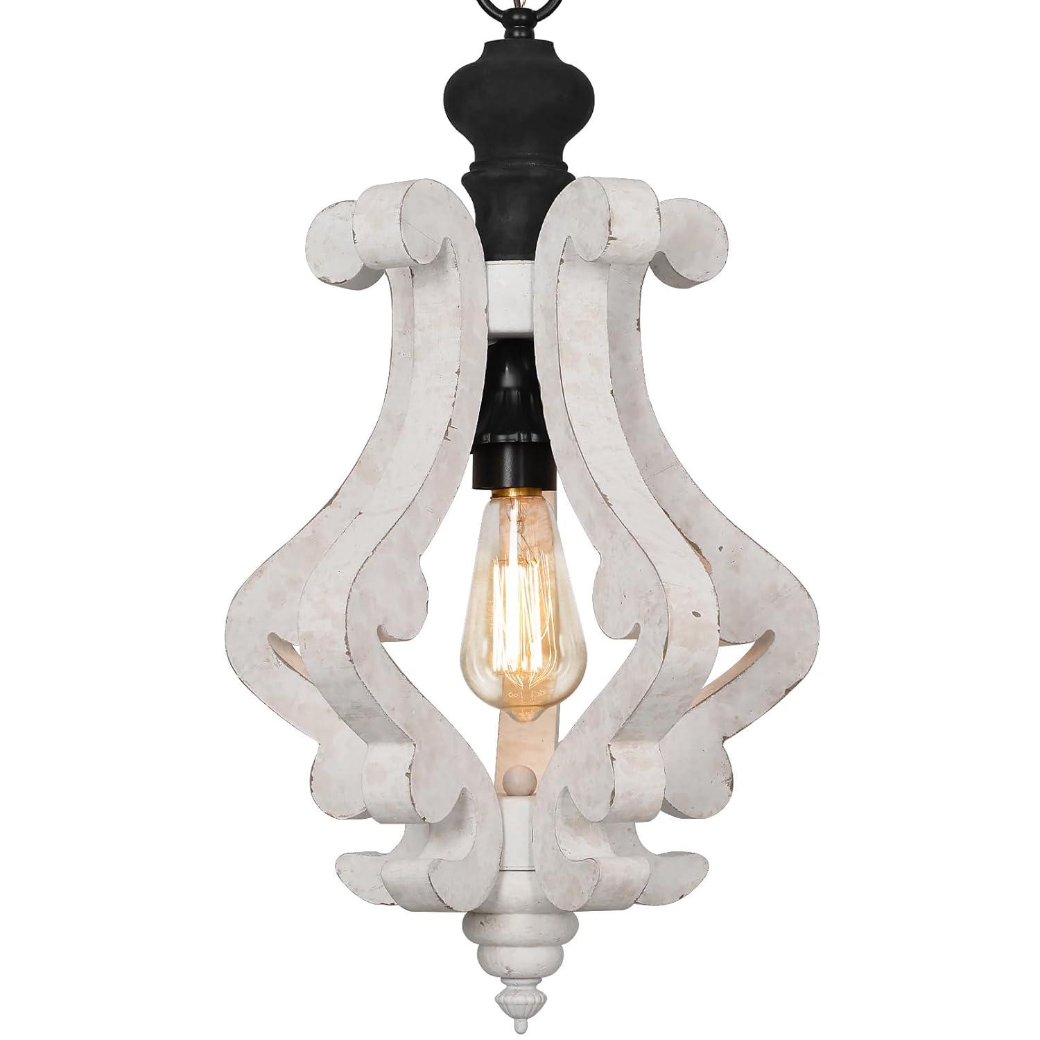 Wooden Chandelier Pendant Light with Adjustable Chain Lighting Fixture for Farmhouse Living Room