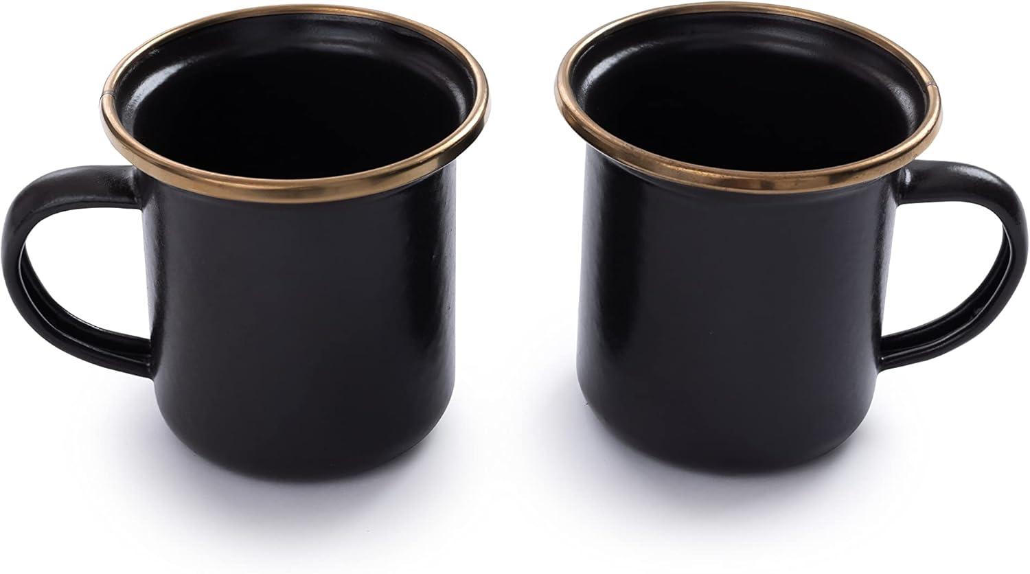 Charcoal Enamel Espresso Cup Set with Stainless Steel Rim