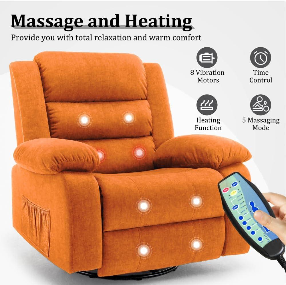 Ellisse Recliner Chair, Wide Rocker Chair, Rocking Chair with Massage and Heat, 360°Swivel Rocking Chairs, Oversized Recliner for Adult