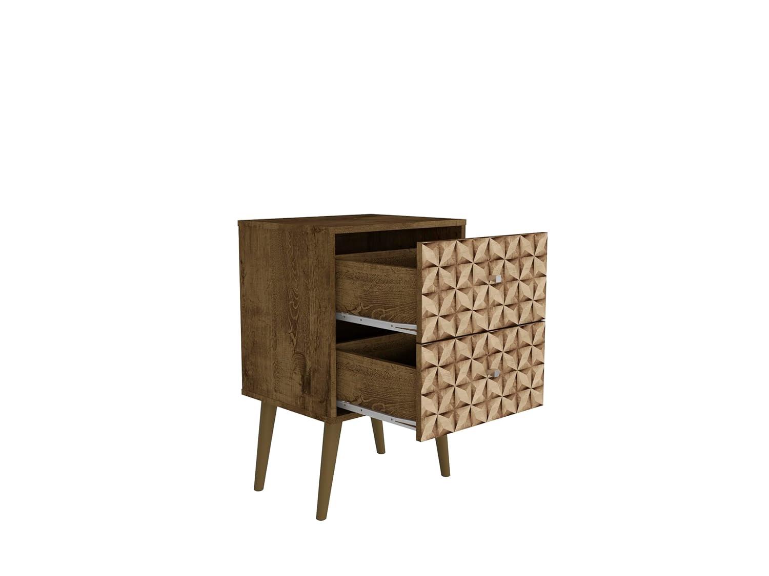 Liberty 2.0 Mid Century Modern Nightstand with 3D Brown Prints Rustic Brown - Manhattan Comfort