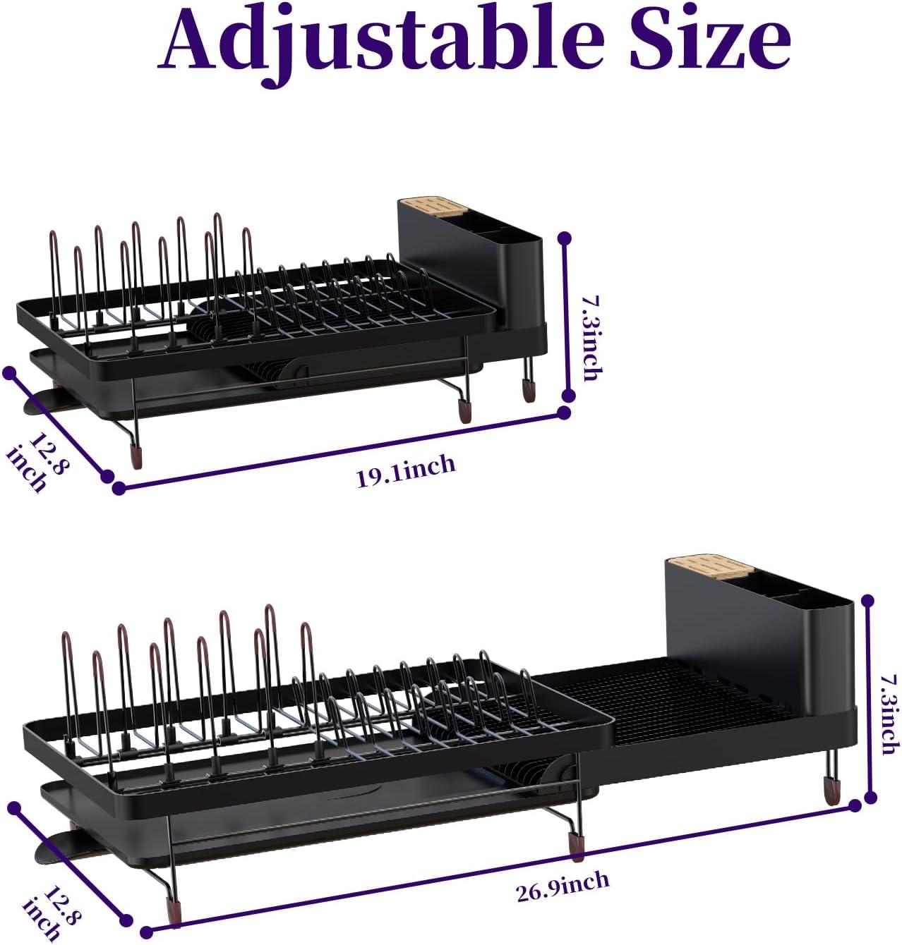 Dish Drying Rack, Extendable Dish Rack, Cutlery Holder, Knife Holder and Pot Holder