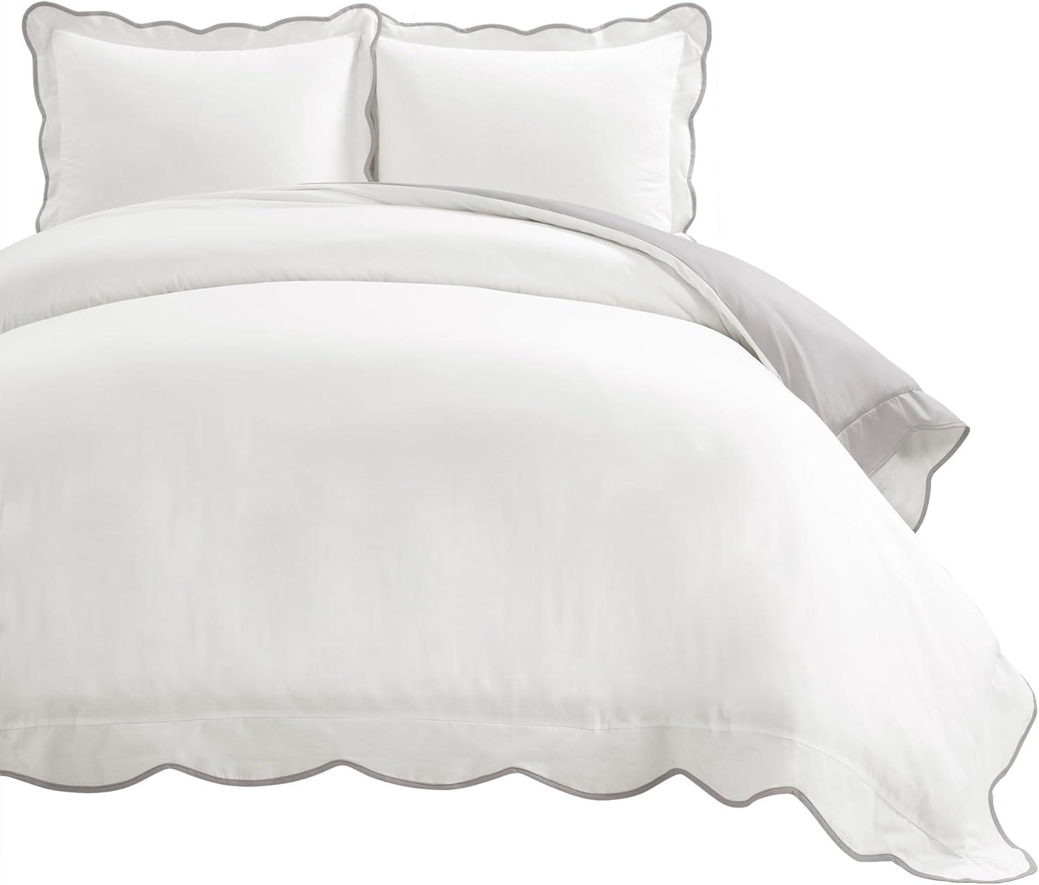 3pc Full/Queen Coastal Chic Scallop Edge Duvet Set Gray/White - Lush Décor