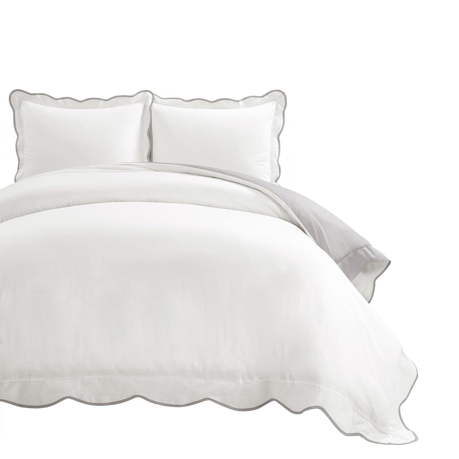3pc Full/Queen Coastal Chic Scallop Edge Duvet Set Gray/White - Lush Décor