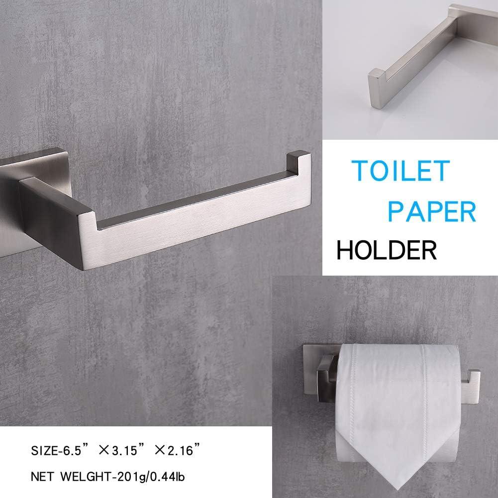 TASTOS 3-Piece Bathroom Hardware Set Brushed Nickel Wall Mounted Bathroom Accessory Set, Premium Stainless Steel Robe Hook Toilet Paper Holder 16-Inch Towel Bar (Silver)