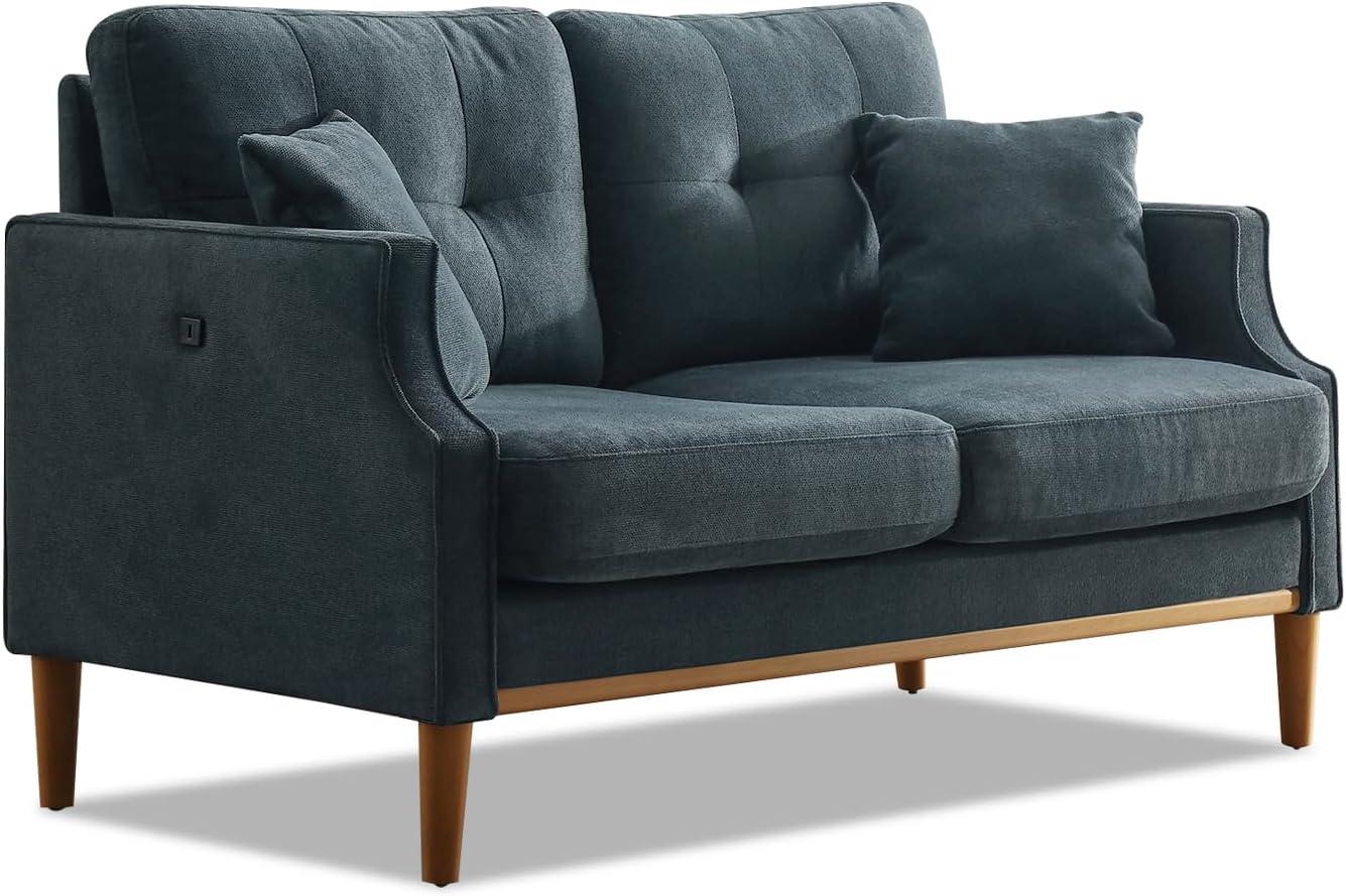 Dark Blue Fabric Upholstered Loveseat Sofa with USB Port