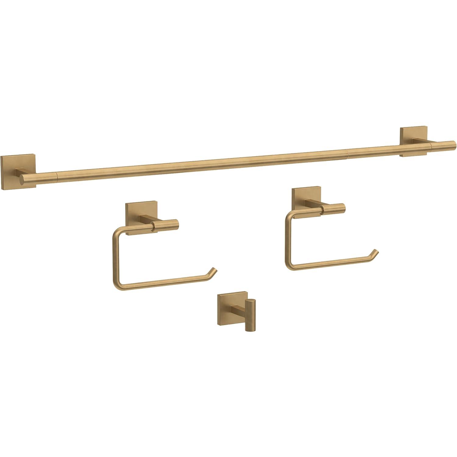 Franklin Brass Nash 4-Piece Bath Hardware Set 18" Towel Bar w/ Extender Toilet Paper Holder Towel Holder Towel Hook NASH64-SG
