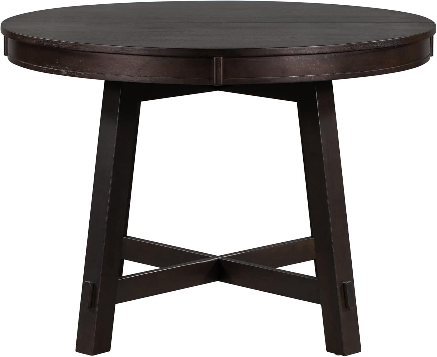 LUMISOL 42"-58" Round Extendable Dining Table, Solid Wood Dining Table with 16" Leaf, Farmhouse Round Kitchen Table with Solid Wood Frame for 4-6, Espresso