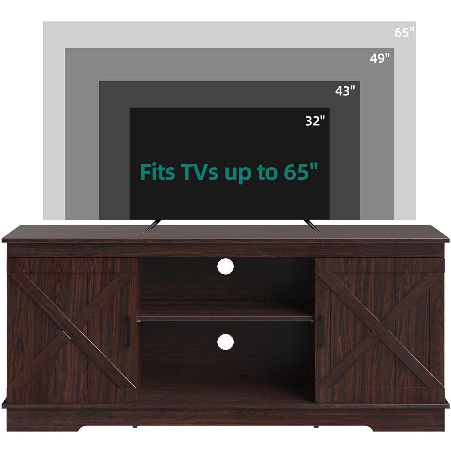 YITAHOME Entertainment Center for 65 Inch TV, Farmhouse TV Stand with Double Barn Doors and Storage Cabinets, Rustic Media Console Table TV Cabinet for Living Room, 59 Inches, Espresso