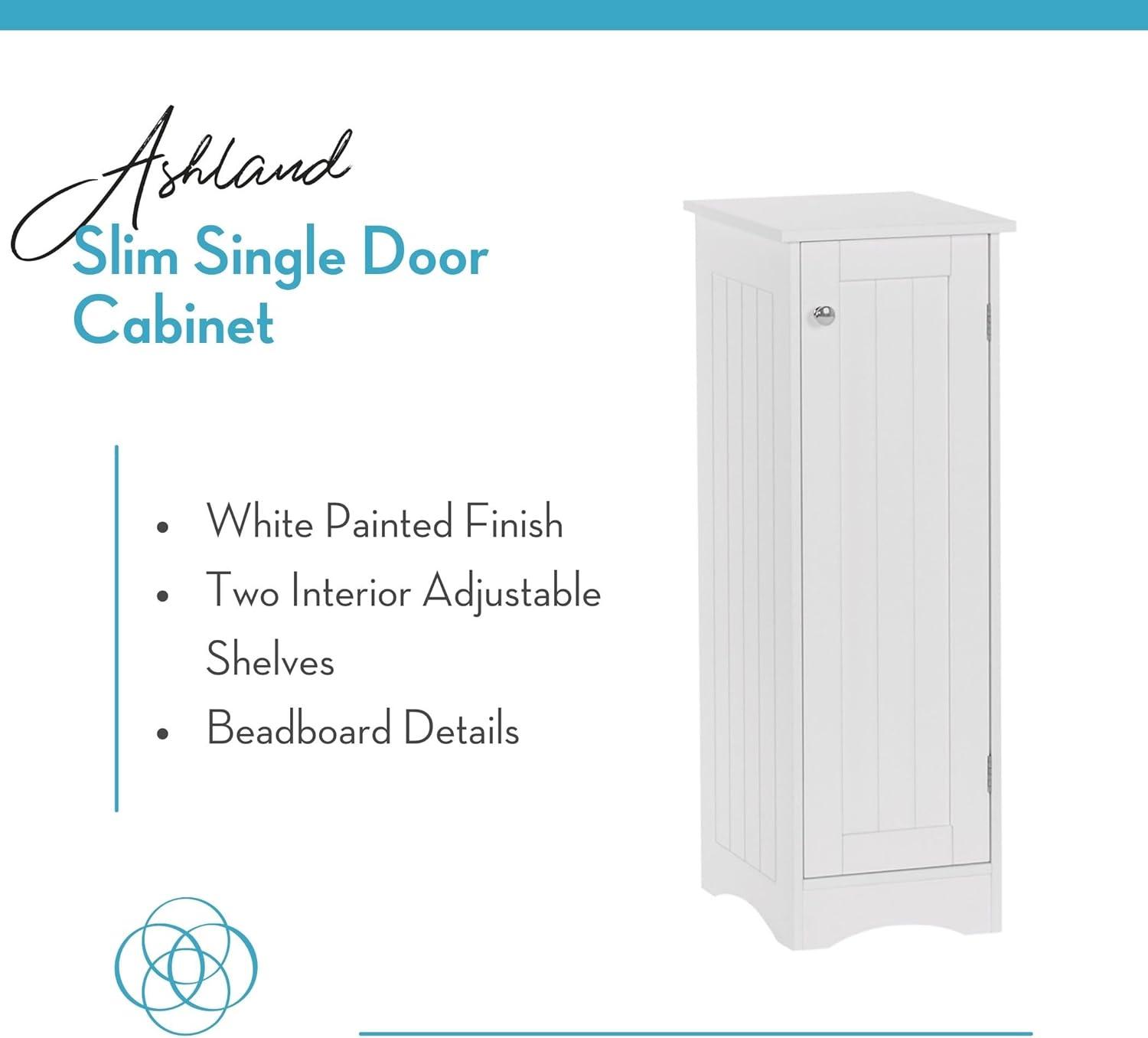 RiverRidge Ashland Single Door Narrow Bathroom and Laundry Storage Cabinet with Adjustable Shelves - White