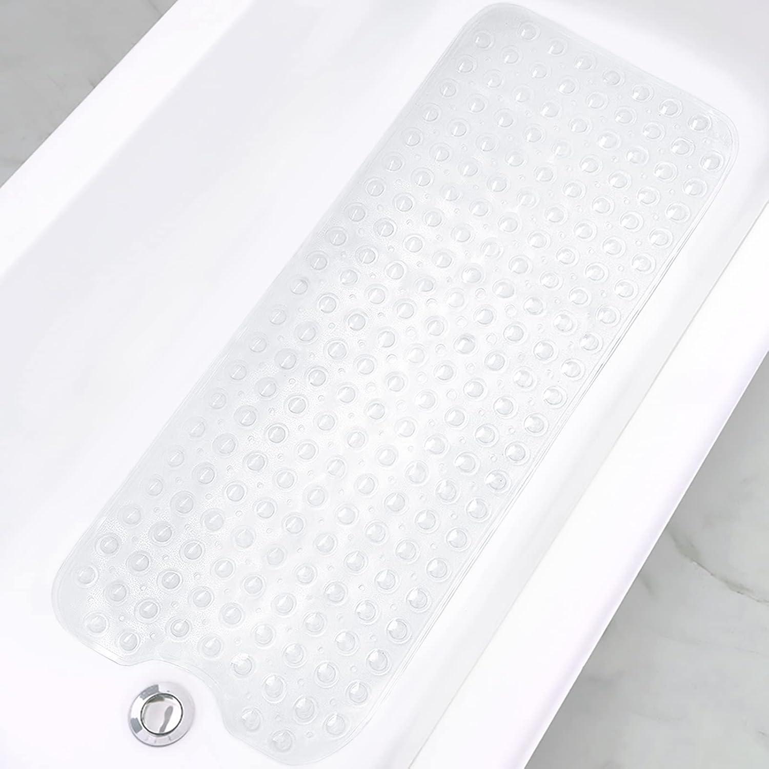 Bathtub Mats for Shower Tub Extra Long Non-Slip Bath Mat, 39 x 16 Inch Shower Mat with Drain Holes and Suction Cups, Bath Tub Mat for Bathroom with Machine Washable (Clear)