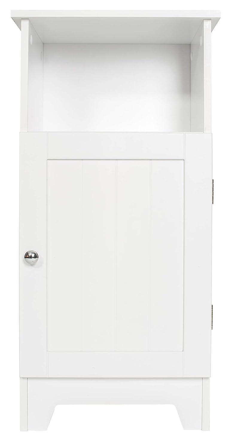 Redmon Freestanding Single Door Beadboard Floor Cabinet, Multi Room, Small Bathroom Storage, 13.25 Inch Width x 11.75 Inch Depth x 27.75 Inch Height, White Enamel Finish