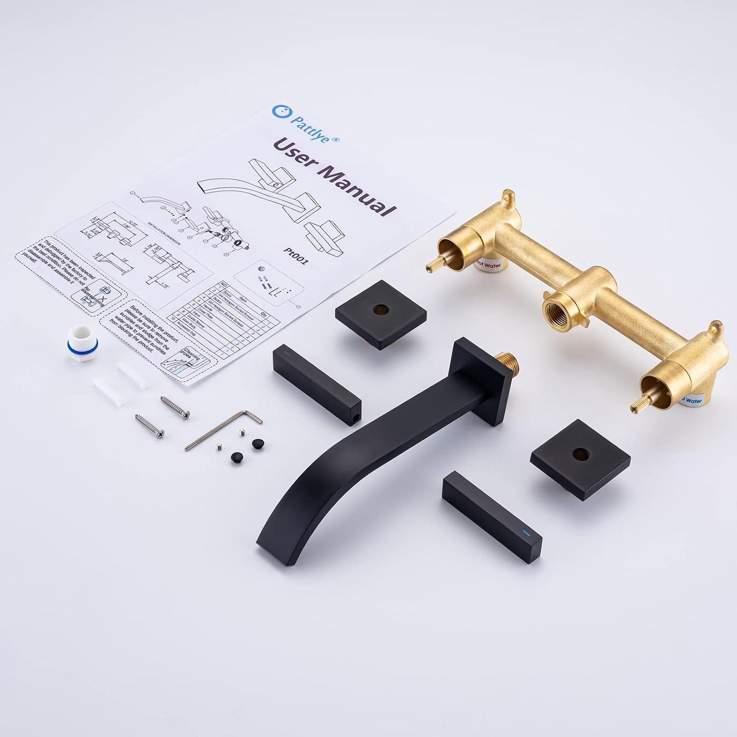 Matte Black Brass Wall-Mounted Double Handle Faucet