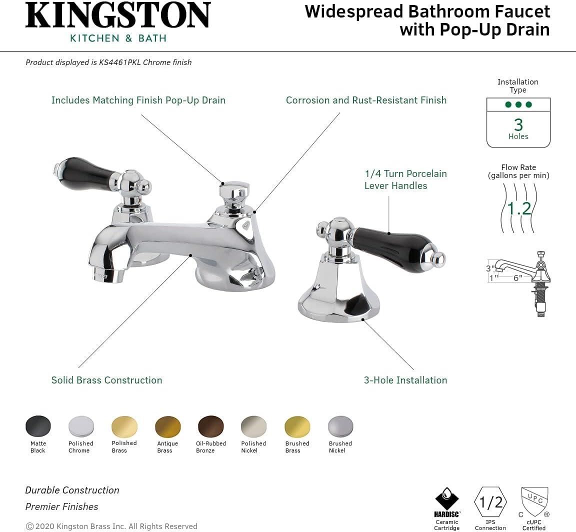 Kingston Brass KS4461PKL Kingston Brass Duchess Two-Handle 3-Hole Deck Mount Widespread Bathroom Faucet with Brass Pop-Up Drain